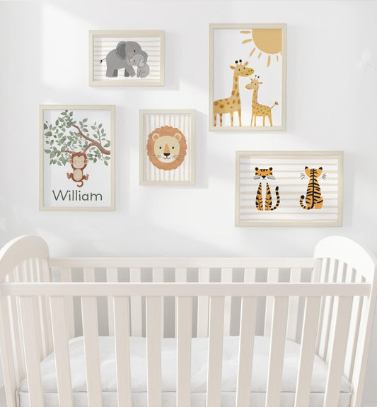 Scandi Safari Nursery Gallery Wall Art – Jungle Animal Prints - RoseRowanDesign - Wall Art