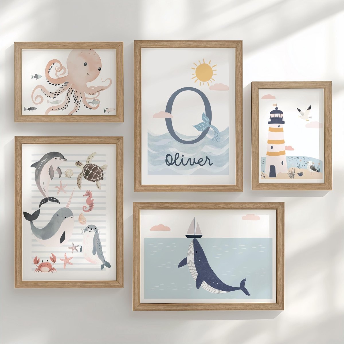 Sea Life Nursery Gallery Wall Set – Ocean Creatures Prints - RoseRowanDesign - Wall Art