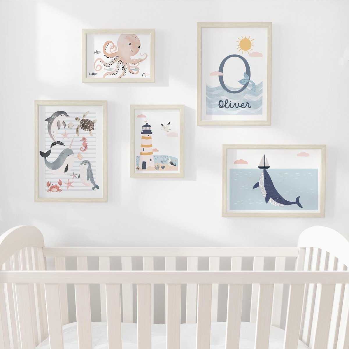 Sea Life Nursery Gallery Wall Set – Ocean Creatures Prints - RoseRowanDesign - Wall Art
