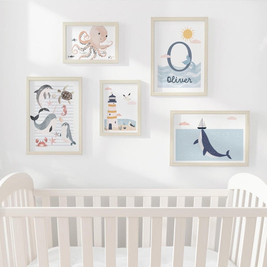 Sea Life Nursery Gallery Wall Set – Ocean Creatures Prints - RoseRowanDesign - Wall Art