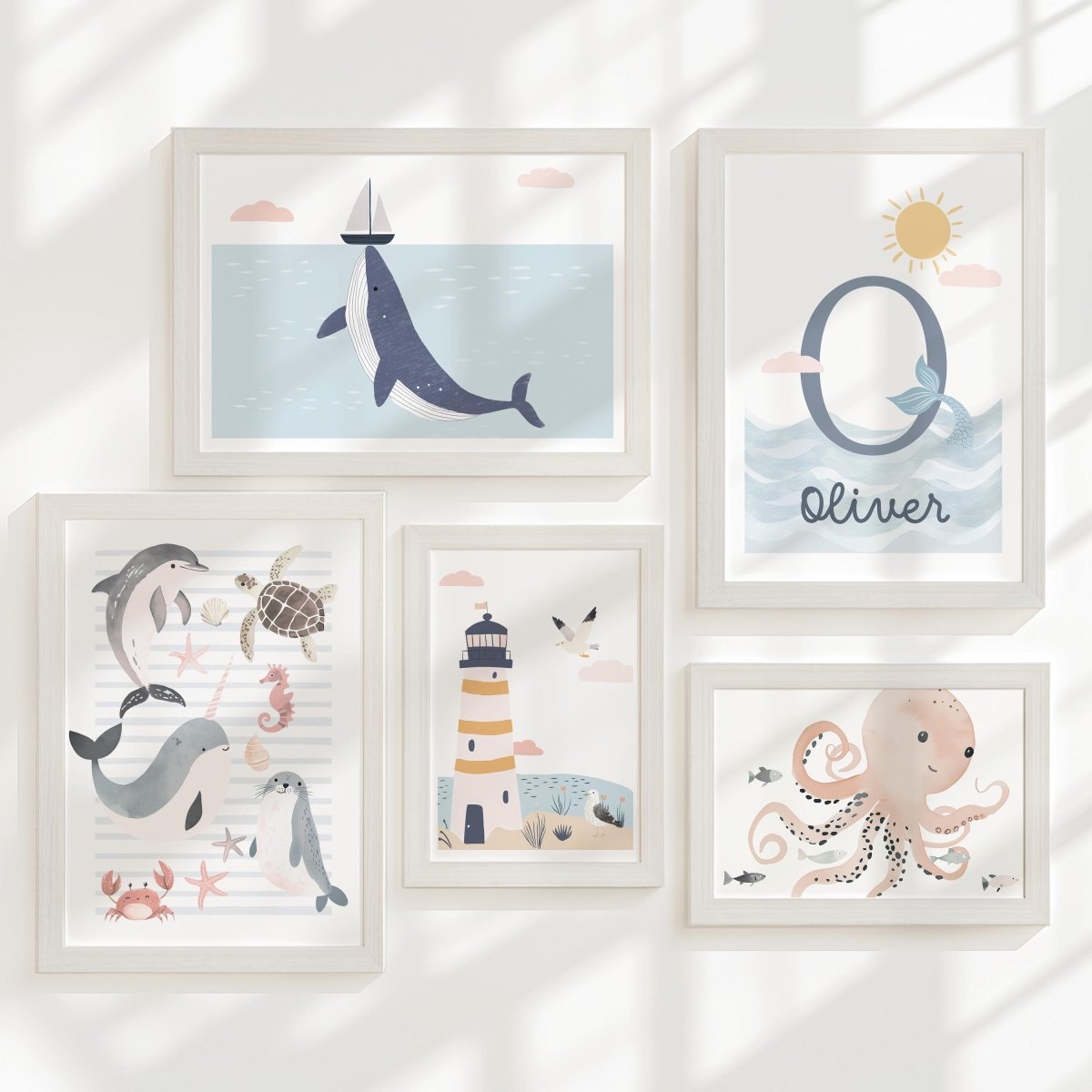 Sea Life Nursery Gallery Wall Set – Ocean Creatures Prints - RoseRowanDesign - Wall Art