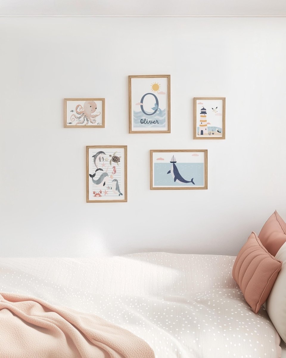 Sea Life Nursery Gallery Wall Set – Ocean Creatures Prints - RoseRowanDesign - Wall Art