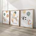 Load image into Gallery viewer, Set of 3 Balloon Animal Nursery Prints – Personalised Bear, Bunny, Giraffe & Lion Wall Art for Kids Room - RoseRowanDesign -