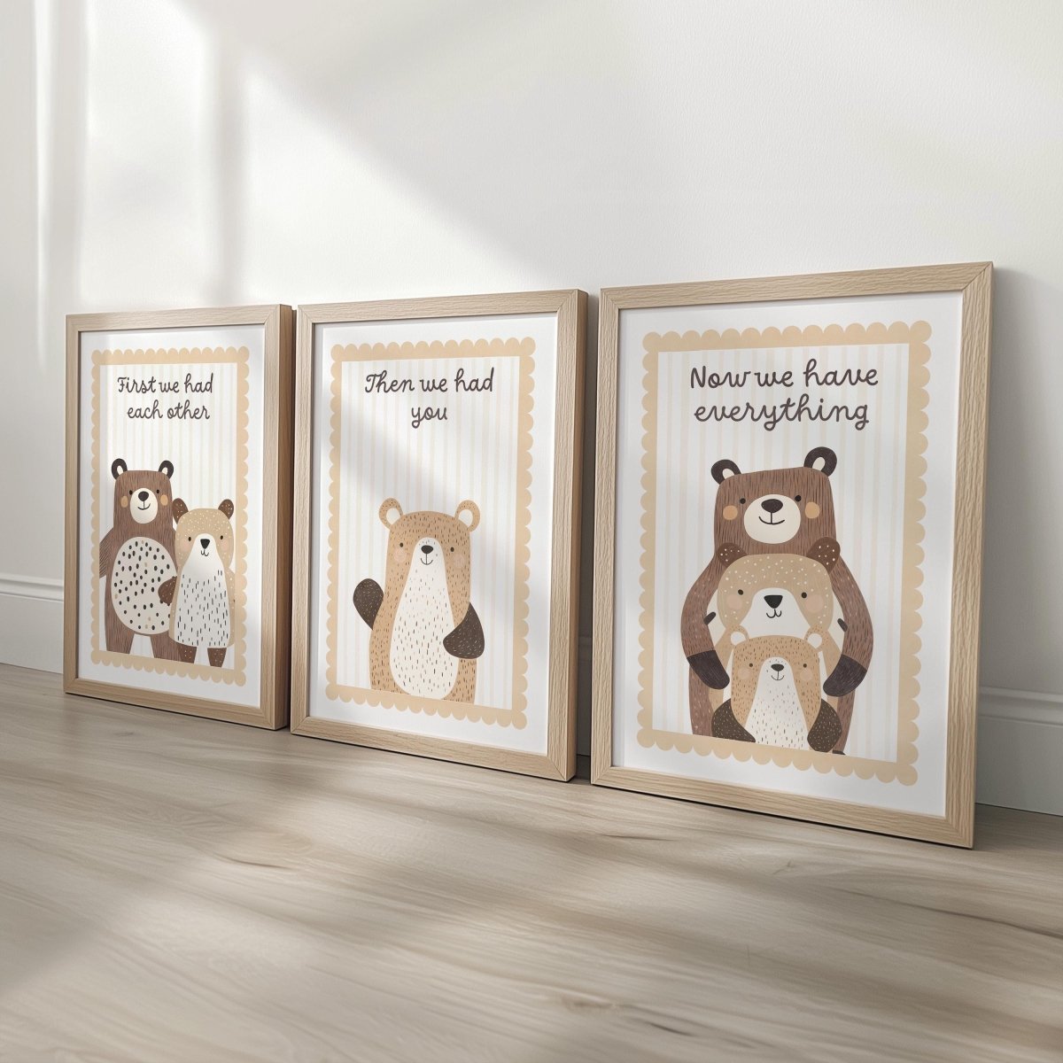 Set of 3 Bear Family Prints – 'First We Had Each Other' Wall Art for Nursery or Playroom - RoseRowanDesign -