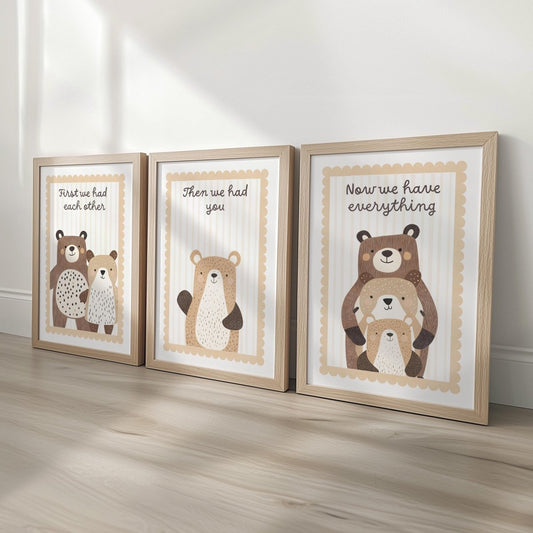 Set of 3 Bear Family Prints – 'First We Had Each Other' Wall Art for Nursery or Playroom - RoseRowanDesign -