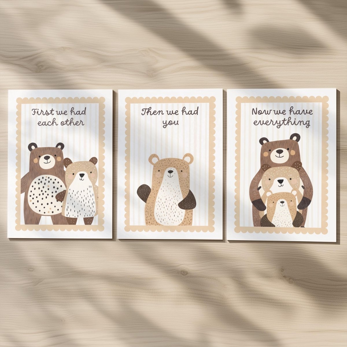 Set of 3 Bear Family Prints – 'First We Had Each Other' Wall Art for Nursery or Playroom - RoseRowanDesign -