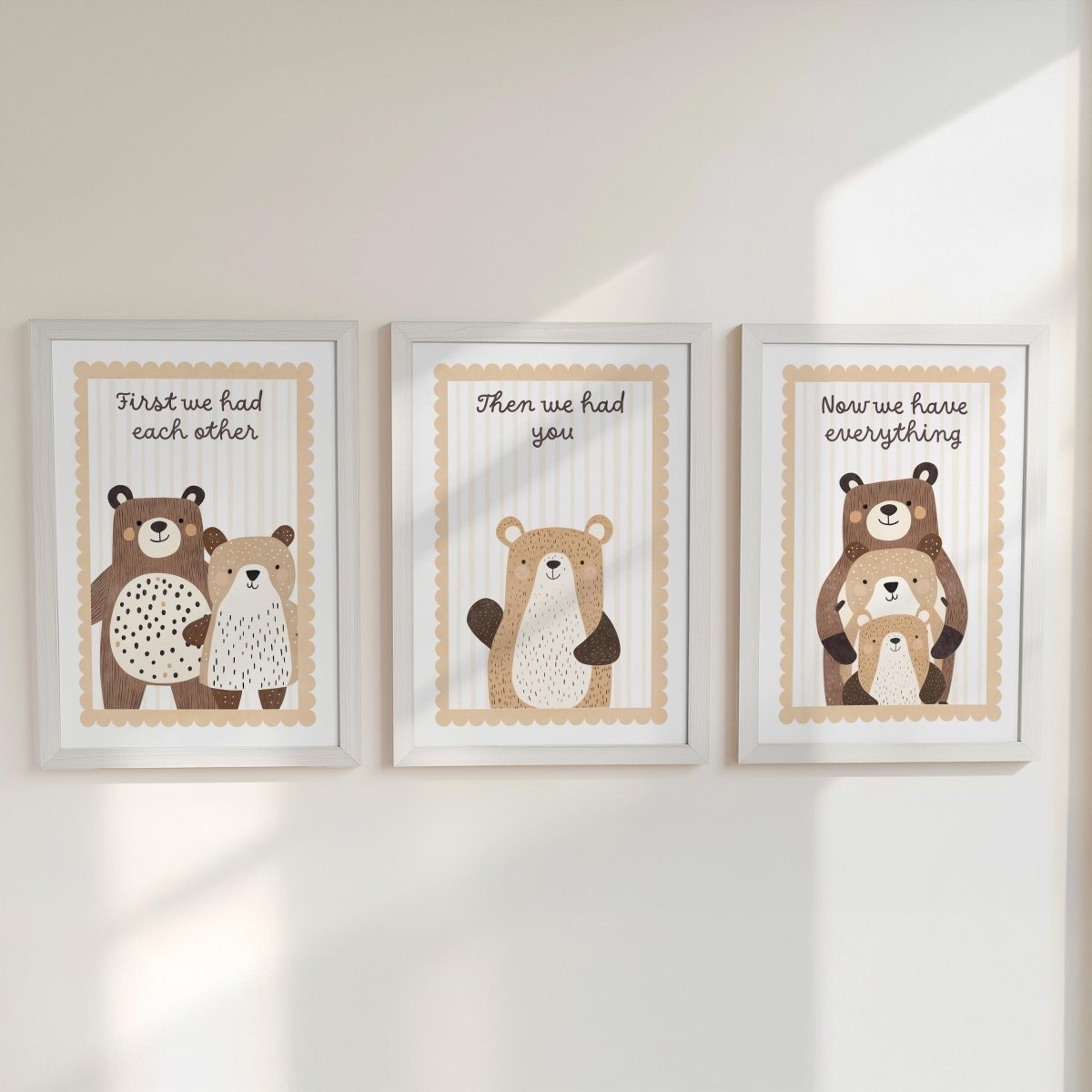 Set of 3 Bear Family Prints – 'First We Had Each Other' Wall Art for Nursery or Playroom - RoseRowanDesign -