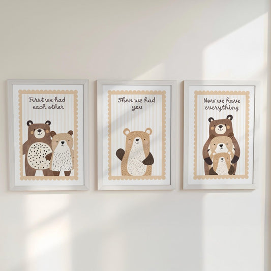 Set of 3 Bear Family Prints – 'First We Had Each Other' Wall Art for Nursery or Playroom - RoseRowanDesign -