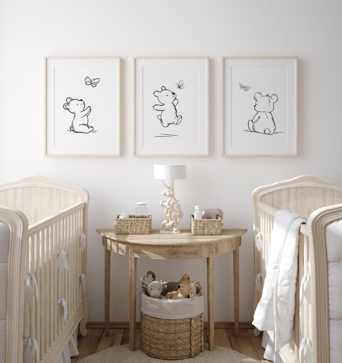 Set of 3 Bear Line Art Prints for Nursery, Teddy Pictures for Babies Bedroom, Black and White Kids Room Decor, Gender Neutral Playroom - RoseRowanDesign -