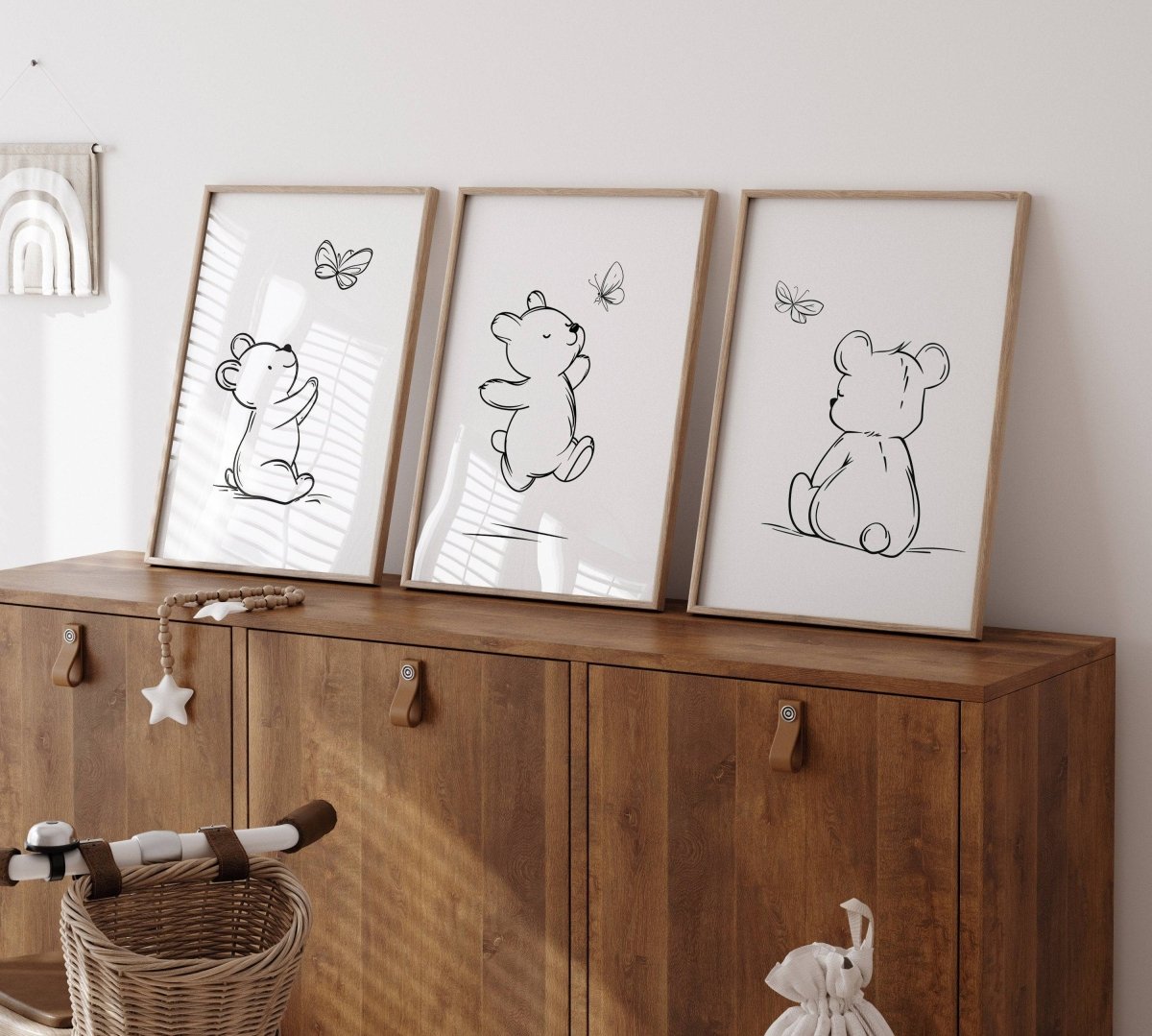 Set of 3 Bear Line Art Prints for Nursery, Teddy Pictures for Babies Bedroom, Black and White Kids Room Decor, Gender Neutral Playroom - RoseRowanDesign -