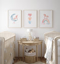 Load image into Gallery viewer, Set of 3 Boho Unicorn Nursery Prints | Rainbow and Pastel Hearts Wall Art for Girls' Bedroom Decor - RoseRowanDesign -