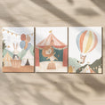 Load image into Gallery viewer, Set of 3 Circus Animal Nursery Prints – Whimsical Lion & Balloon Wall Art for Kids Room - RoseRowanDesign -