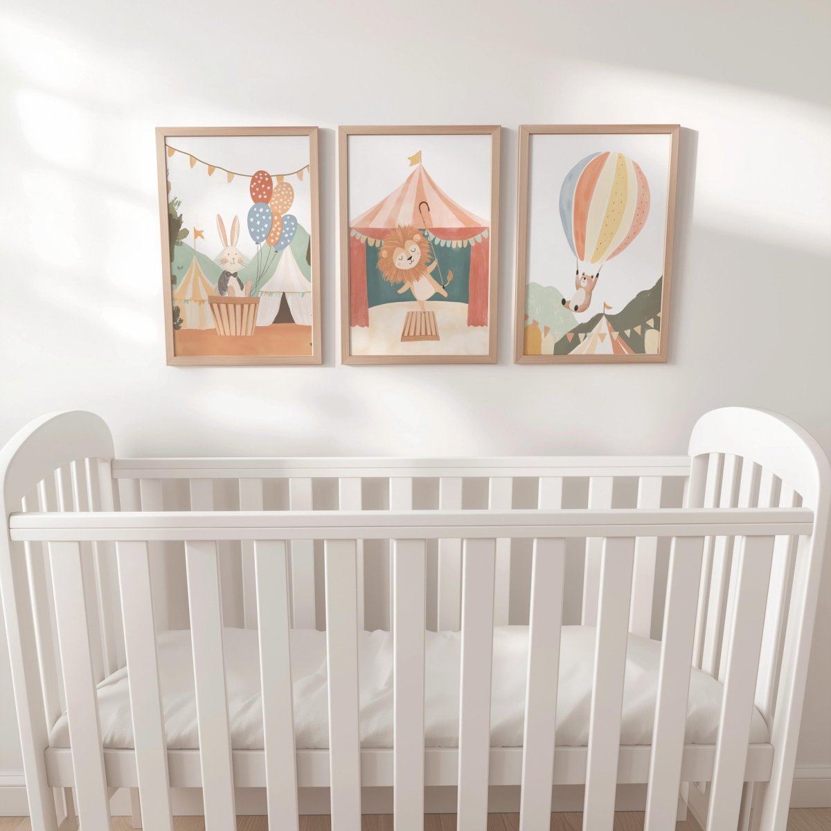 Set of 3 Circus Animal Nursery Prints – Whimsical Lion & Balloon Wall Art for Kids Room - RoseRowanDesign -