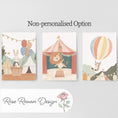 Load image into Gallery viewer, Set of 3 Circus Animal Nursery Prints – Whimsical Lion & Balloon Wall Art for Kids Room - RoseRowanDesign -