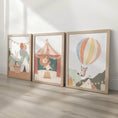 Load image into Gallery viewer, Set of 3 Circus Animal Nursery Prints – Whimsical Lion & Balloon Wall Art for Kids Room - RoseRowanDesign -