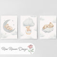 Load image into Gallery viewer, Set of 3 Cloud Bears Prints – Beige & Grey Gender Neutral Wall Art for Nursery, Bedroom or Playroom - RoseRowanDesign -