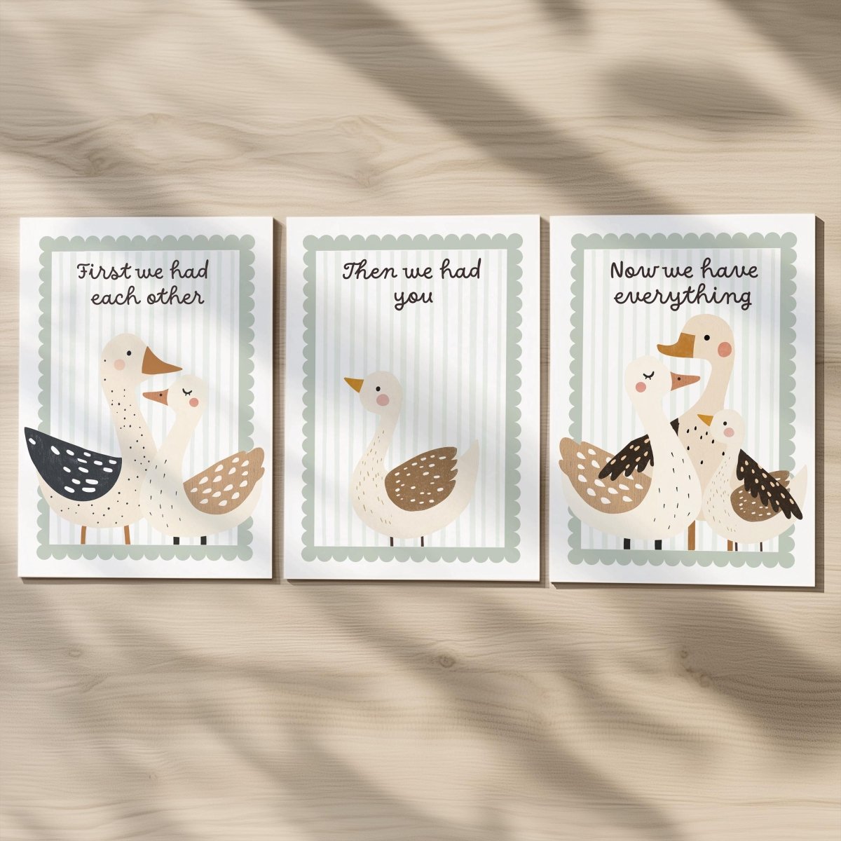 Set of 3 Goose Family Prints – 'First We Had Each Other' Neutral Wall Art for Nursery & Playroom - RoseRowanDesign -