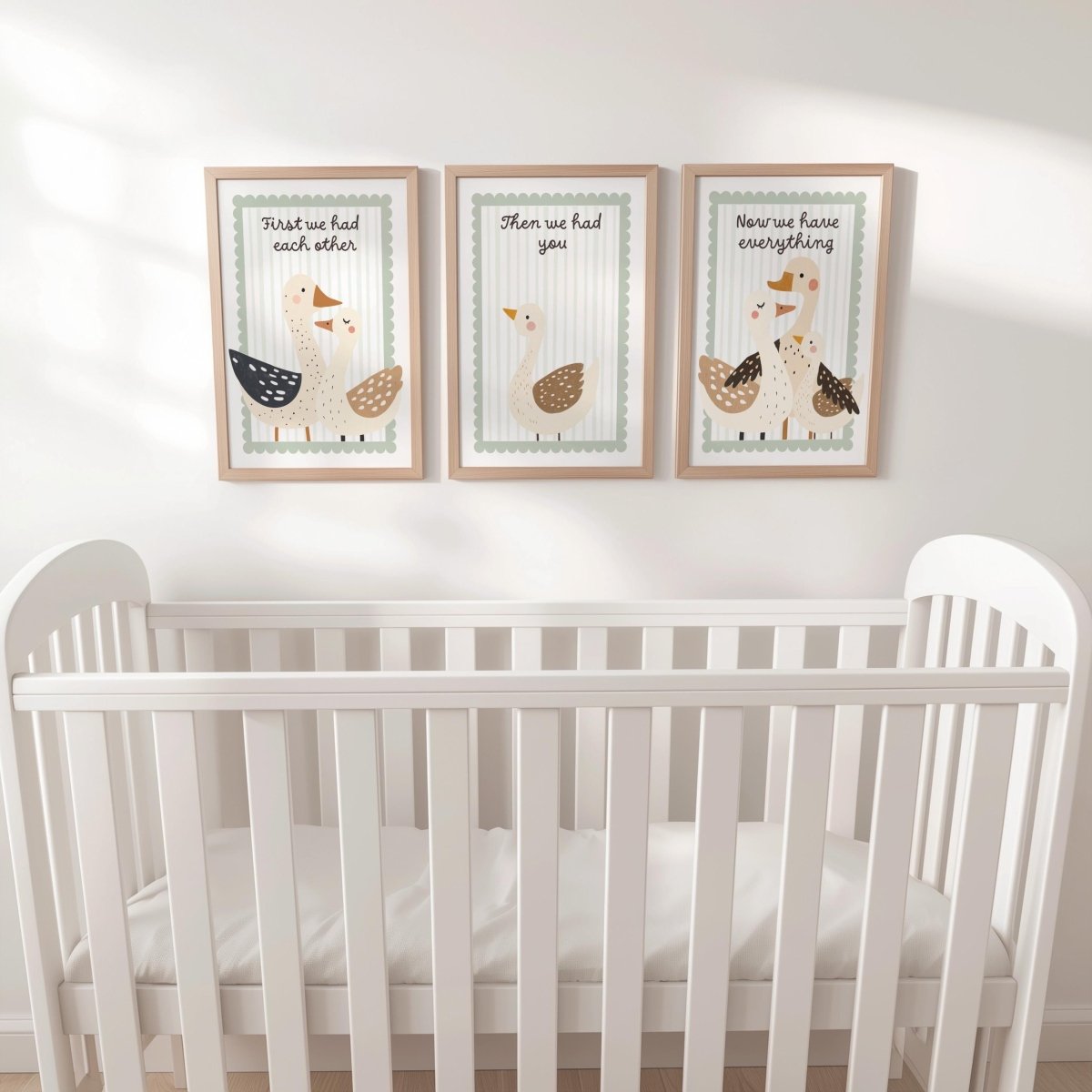 Set of 3 Goose Family Prints – 'First We Had Each Other' Neutral Wall Art for Nursery & Playroom - RoseRowanDesign -
