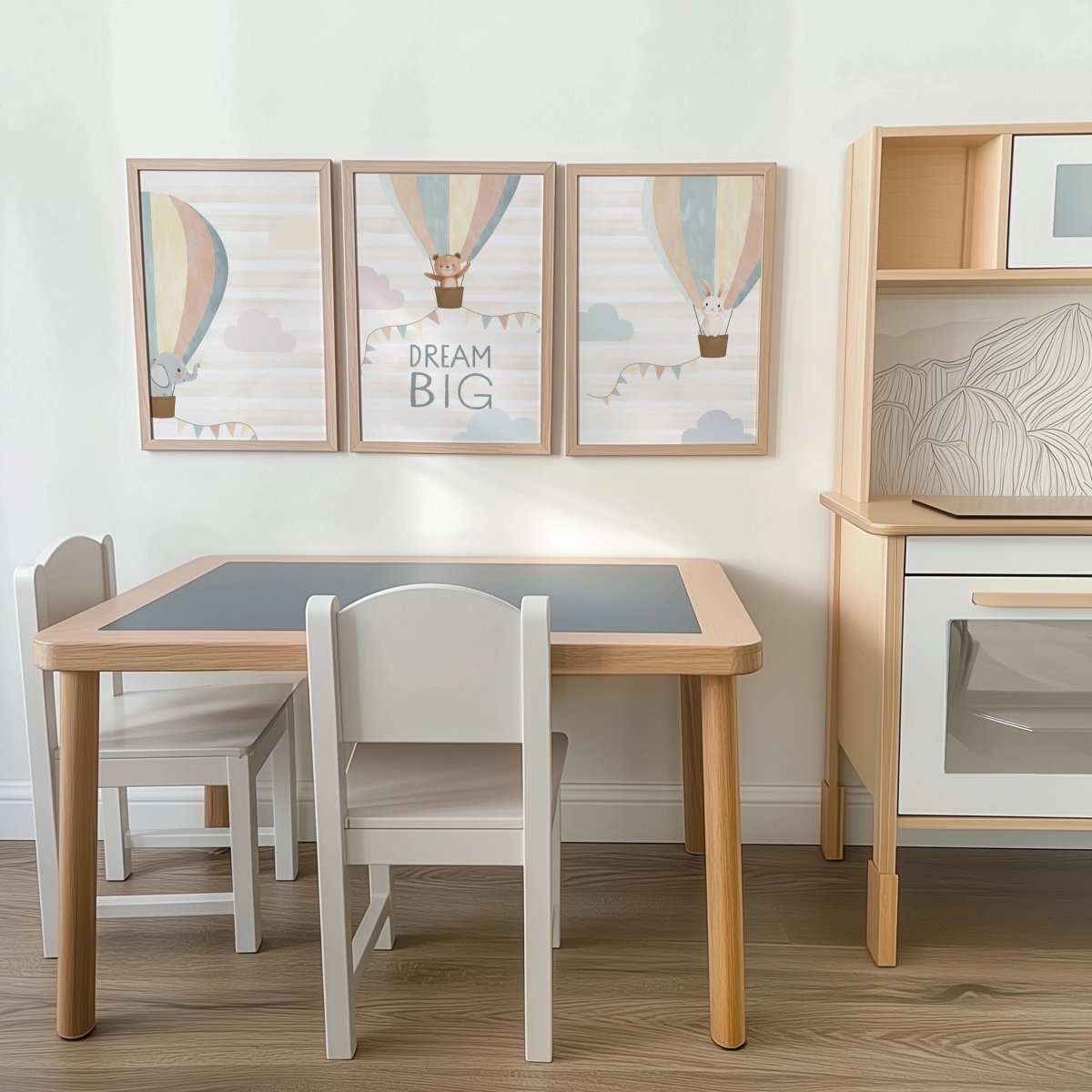 Set of 3 Hot Air Balloon Nursery Prints – Gender Neutral Boho Animal Wall Art for Kids Room - RoseRowanDesign -