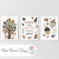Load image into Gallery viewer, Set of 3 Little Acorns Nursery Prints – Whimsical Personalised Oak Tree Wall Art for Kids Room - RoseRowanDesign -