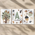 Load image into Gallery viewer, Set of 3 Little Acorns Nursery Prints – Whimsical Personalised Oak Tree Wall Art for Kids Room - RoseRowanDesign -