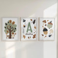 Load image into Gallery viewer, Set of 3 Little Acorns Nursery Prints – Whimsical Personalised Oak Tree Wall Art for Kids Room - RoseRowanDesign -