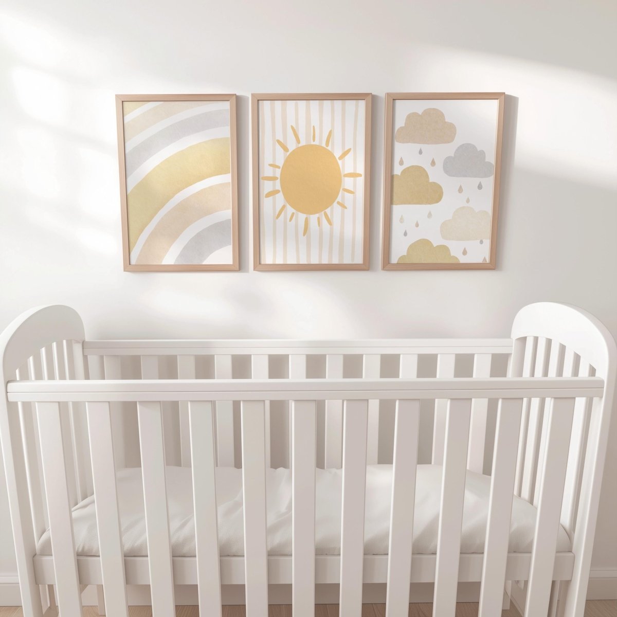 Set of 3 Personalised Boho Nursery Prints – Sun, Cloud & Rainbow Wall Art for Baby Room - RoseRowanDesign -