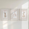 Load image into Gallery viewer, Set of 3 Personalised Bunny Prints – Tulip Floral Custom Name Wall Art for Girls Nursery - RoseRowanDesign -