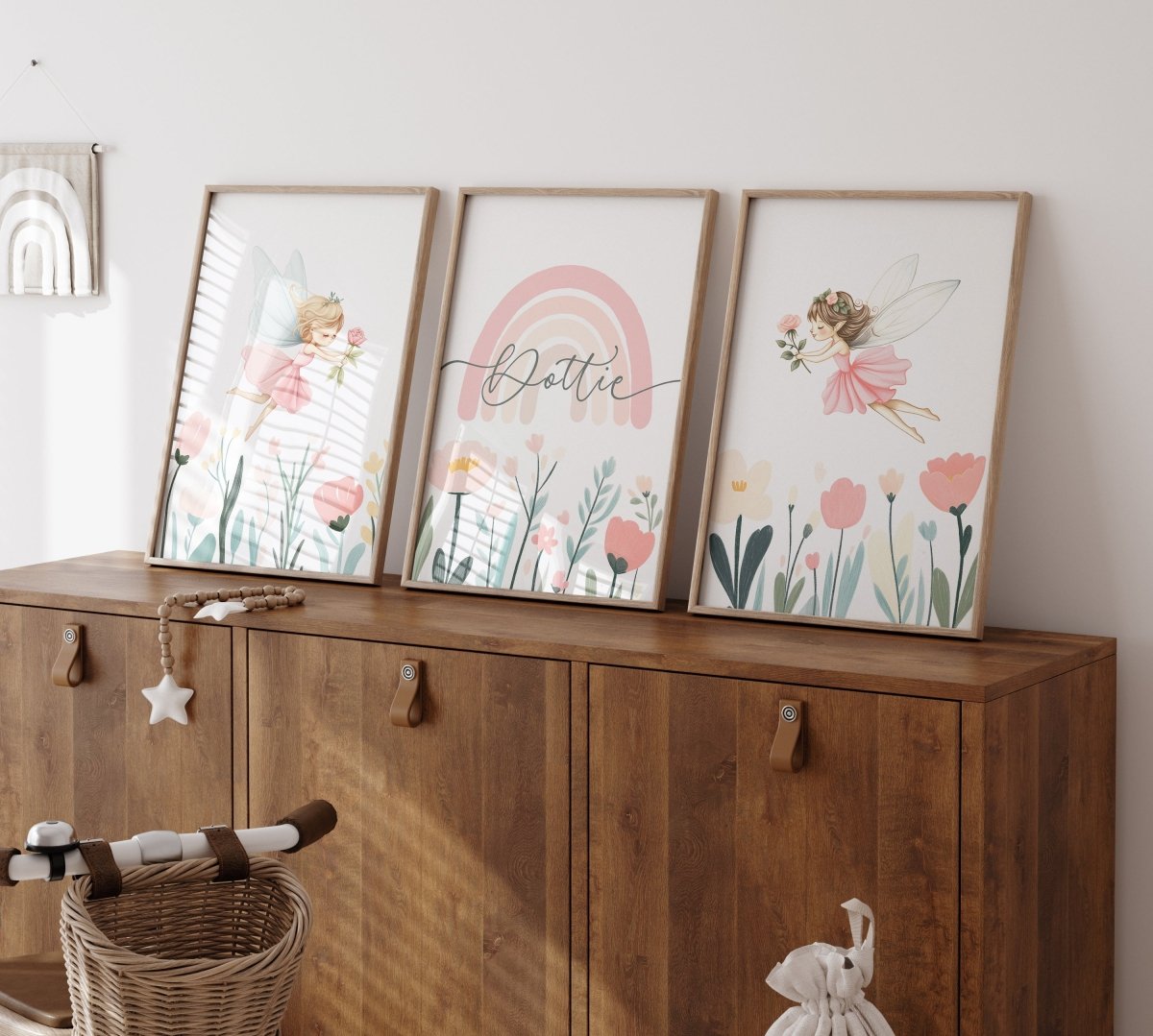 | Set of 3 | Personalised Fairies & Wildflower, Set of 3, Girls Bedroom Decor - RoseRowanDesign - Wall Art