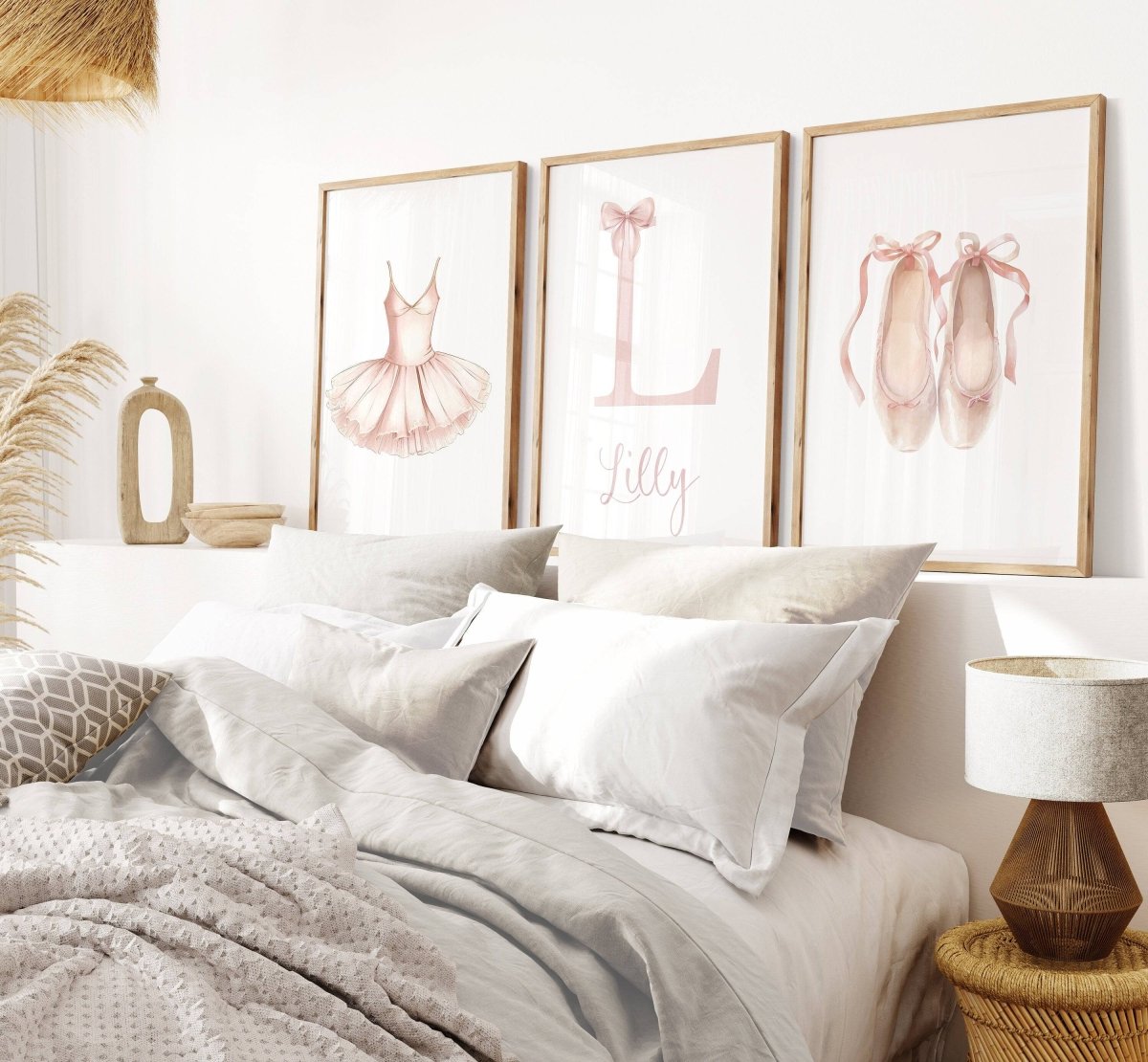 Set of 3 Personalised Girls Ballet Nursery Prints, Customised Name, Gift for little Girls Bedroom, Playroom or Nursery, Pink Dance Decor - RoseRowanDesign -