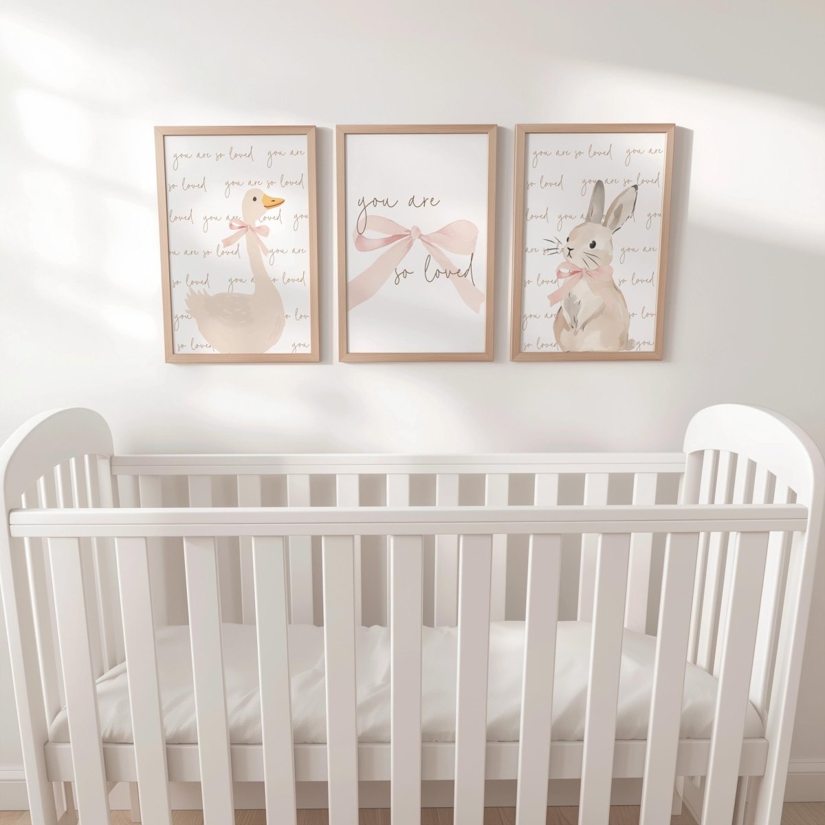 Set of 3 Personalised Goose & Bunny Nursery Prints – You are so Loved – Neutral Wall Art - RoseRowanDesign -