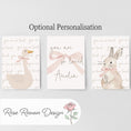 Load image into Gallery viewer, Set of 3 Personalised Goose & Bunny Nursery Prints – You are so Loved – Neutral Wall Art - RoseRowanDesign -
