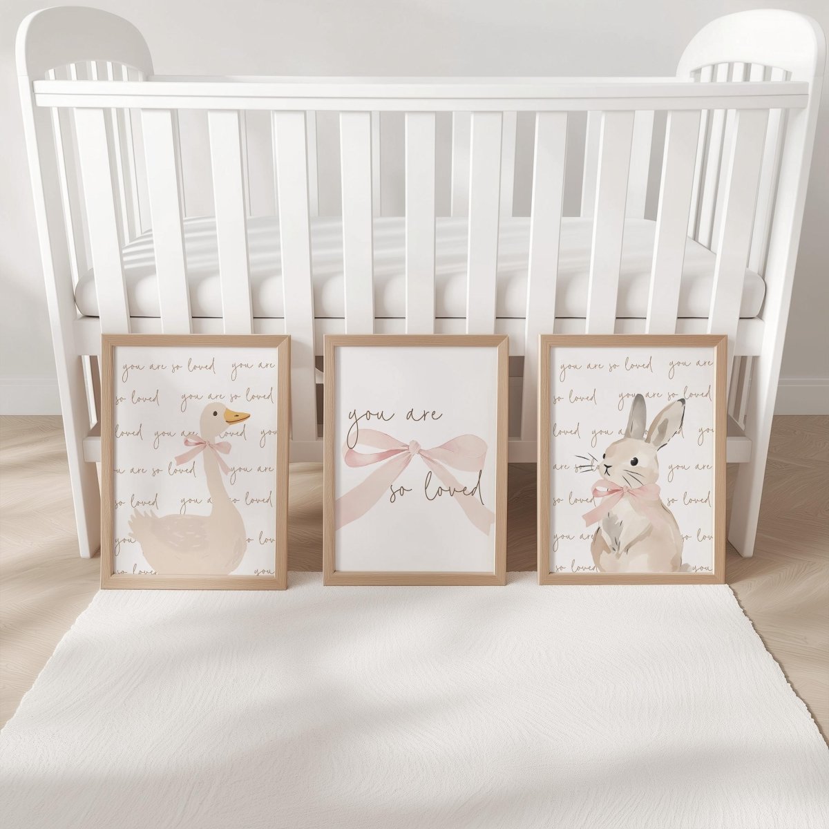 Set of 3 Personalised Goose & Bunny Nursery Prints – You are so Loved – Neutral Wall Art - RoseRowanDesign -