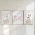 Load image into Gallery viewer, Set of 3 Personalised Goose & Bunny Nursery Prints – You are so Loved – Neutral Wall Art - RoseRowanDesign -