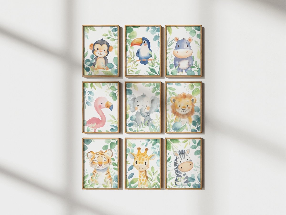 Set of 3 Personalised Jungle Nursery Prints – Kids Name Safari Animal Wall Art for Boys & Girls - RoseRowanDesign -