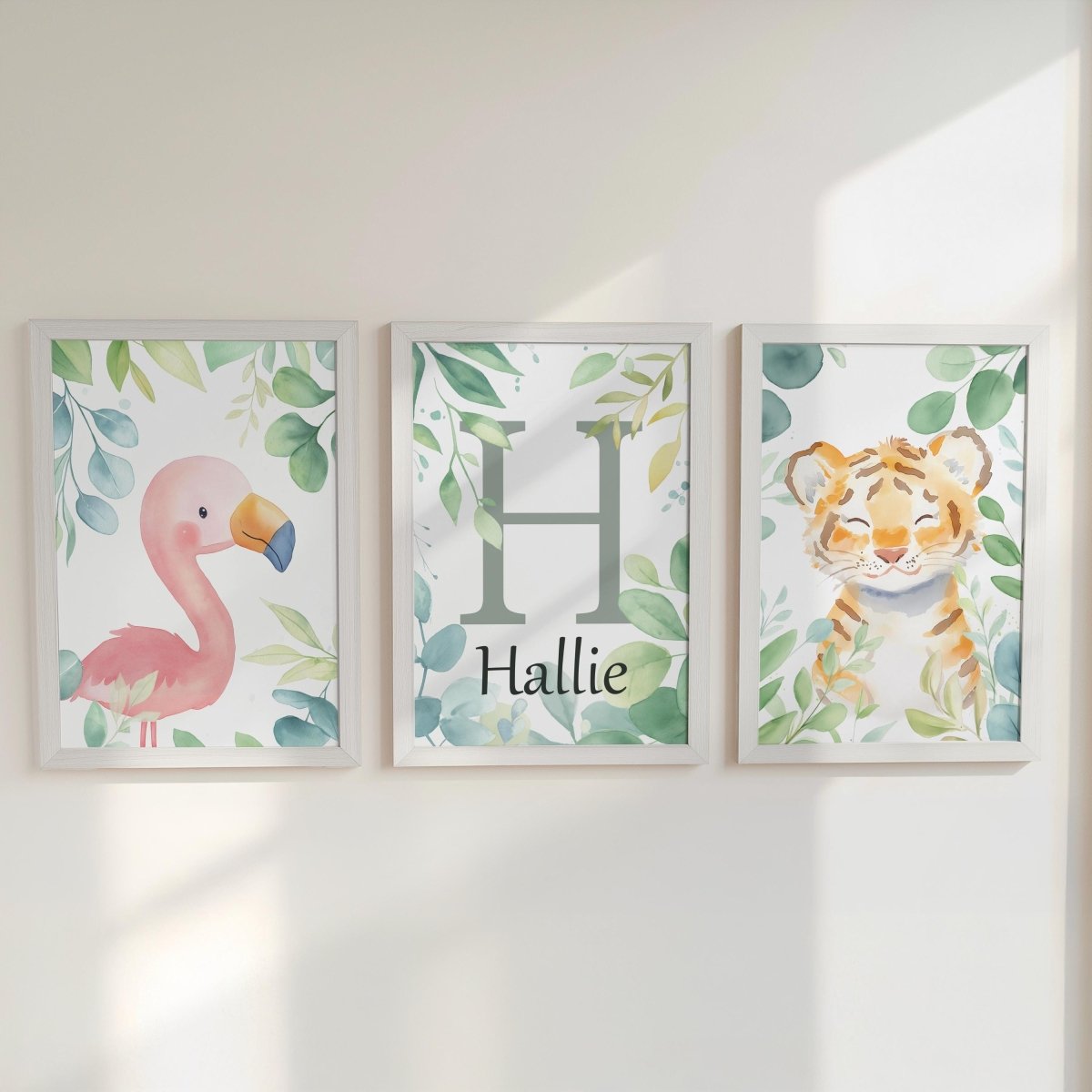 Set of 3 Personalised Jungle Nursery Prints – Kids Name Safari Animal Wall Art for Boys & Girls - RoseRowanDesign -
