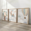 Load image into Gallery viewer, Set of 3 Personalised Nursery Prints – Whimsical Boho Hot Air Balloon Animal Wall Art for Kids Room - RoseRowanDesign -