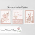 Load image into Gallery viewer, Set of 3 Personalised Pink Unicorn Nursery Prints – Princess Castle Wall Art for Baby's Room - RoseRowanDesign -