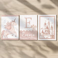 Load image into Gallery viewer, Set of 3 Personalised Pink Unicorn Nursery Prints – Princess Castle Wall Art for Baby's Room - RoseRowanDesign -