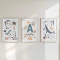 Load image into Gallery viewer, Set of 3 Personalised Sea Creatures Nursery Prints – Custom Name Ocean & Nautical Wall Art - RoseRowanDesign -