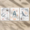 Load image into Gallery viewer, Set of 3 Personalised Sea Creatures Nursery Prints – Custom Name Ocean & Nautical Wall Art - RoseRowanDesign -