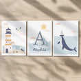 Load image into Gallery viewer, Set of 3 Personalised Sea Life Nursery Prints – Custom Name Ocean & Nautical Wall Ar - RoseRowanDesign -