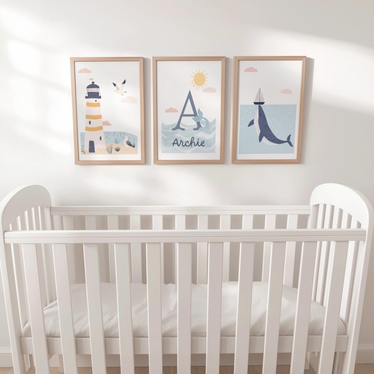 Set of 3 Personalised Sea Life Nursery Prints – Custom Name Ocean & Nautical Wall Ar - RoseRowanDesign -