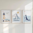 Load image into Gallery viewer, Set of 3 Personalised Sea Life Nursery Prints – Custom Name Ocean & Nautical Wall Ar - RoseRowanDesign -