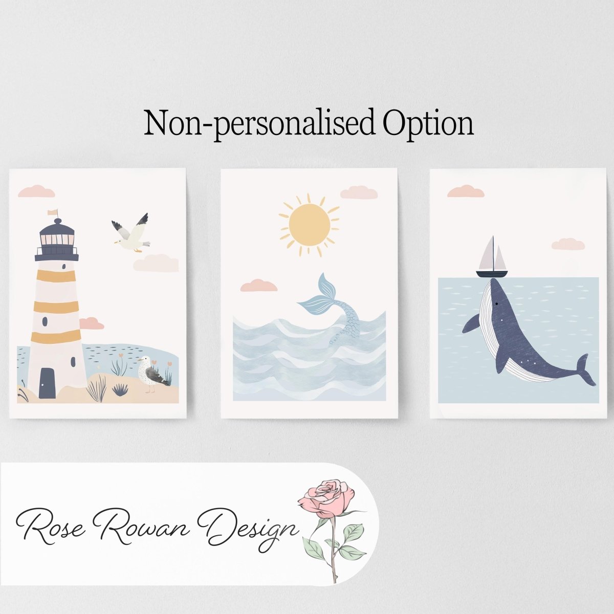 Set of 3 Personalised Sea Life Nursery Prints – Custom Name Ocean & Nautical Wall Ar - RoseRowanDesign -