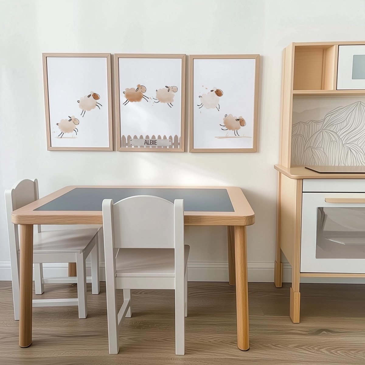 Set of 3 Personalised Sheep Farm Prints – Kids Name Wall Art for Nursery, Bedroom or Playroom - RoseRowanDesign -