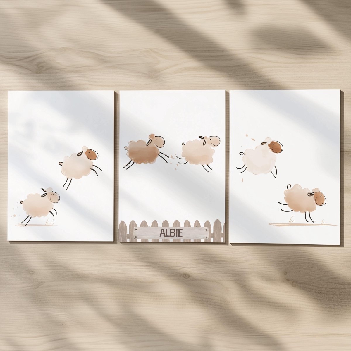 Set of 3 Personalised Sheep Farm Prints – Kids Name Wall Art for Nursery, Bedroom or Playroom - RoseRowanDesign -
