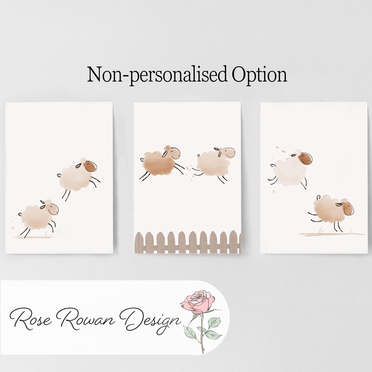 Set of 3 Personalised Sheep Farm Prints – Kids Name Wall Art for Nursery, Bedroom or Playroom - RoseRowanDesign -