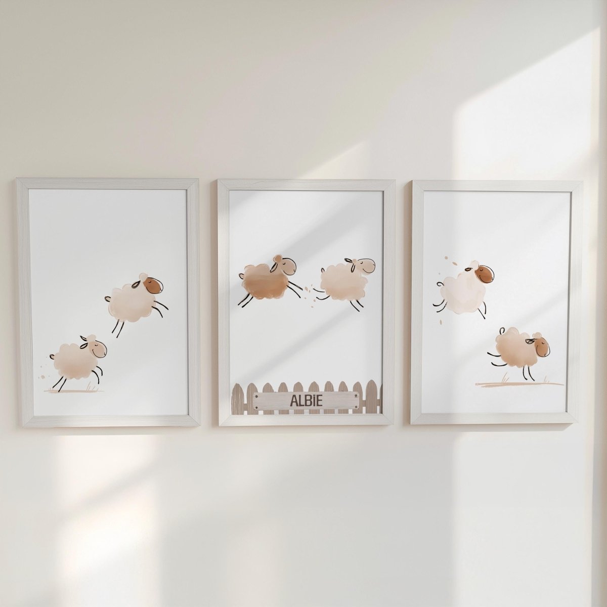 Set of 3 Personalised Sheep Farm Prints – Kids Name Wall Art for Nursery, Bedroom or Playroom - RoseRowanDesign -