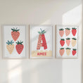 Load image into Gallery viewer, Set of 3 Personalised Strawberry Prints – Custom Name Wall Art for Girls Nursery & Bedroom - RoseRowanDesign -